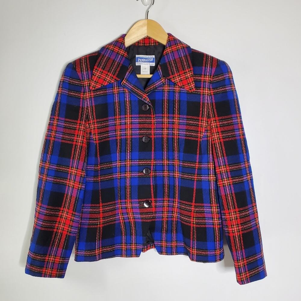 Pendleton Vintage Purple red button front cropped wool jacket with Satin lining
